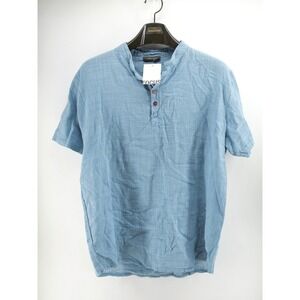Focus Linen‎ Blend 1/4 Button Shirt Mens Blue Short Sleeve Made in Italy NWT